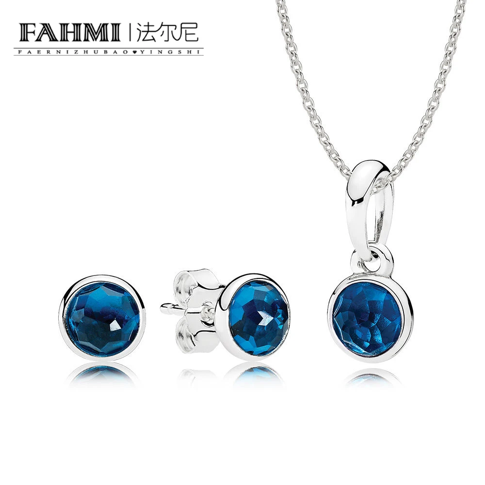 

FAHMI 100% 925 Sterling Silver RAU0271 December London Blue Droplets Pendant Necklace Stud Earrings Charm Women Gift Set