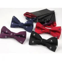 Череп дизайн самостоятельно регулируемый галстук-бабочка и Hanky набор полиэстеровый жаккардовый тканый мужской платок с изображением бабочек костюм Свадебная бабочка Карманный платок