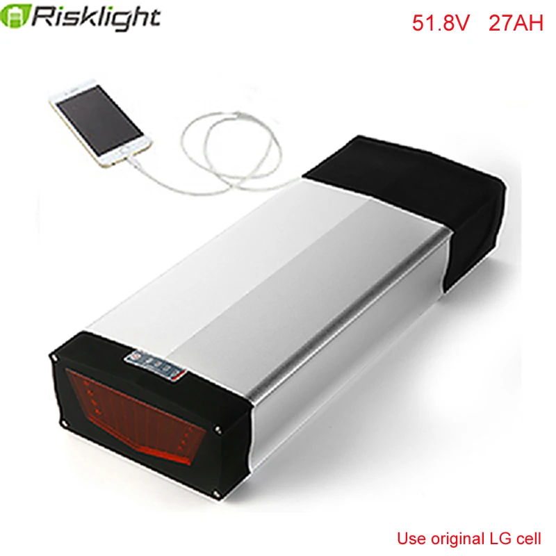 

USB port +rear rack 14S 52V eBike battery 51.8V 27Ah LG Cell Electric bike li-ion battery for 48v 1000W Bafang BBSHD motor kit