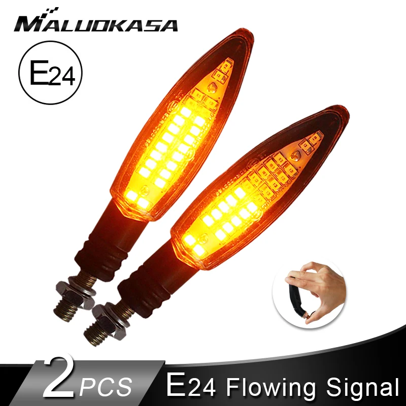 

2PCS Motorcycle Turn Signals Light E24 Built Relay Flowing Water Flashing 24LED Blinker Bendable Tail Stop Signal for Honda