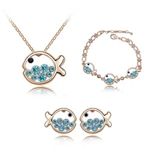 

Lovely Fish Jewelry Sets Austrian Crystal Necklaces Earrings Bracelet African wedding jewelry Made With Austrian Elements