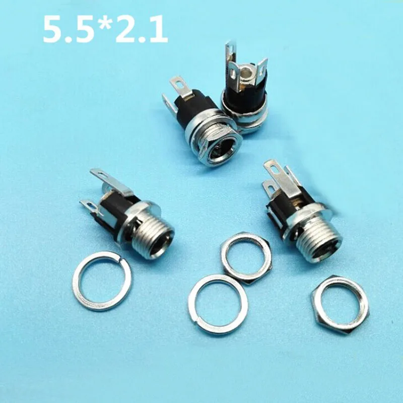 

5.5x2.1mm DC Socket With Metal Connector Plug DC Power Plugs And Sockets Nuts Installed Connector