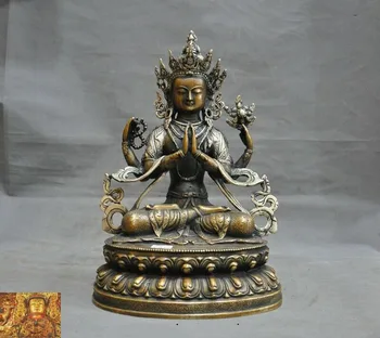 

wedding decoration Tibet temple Bronze silver 4 Arms Chenrezig Tara Kwan-yin Guanyin Buddha statue