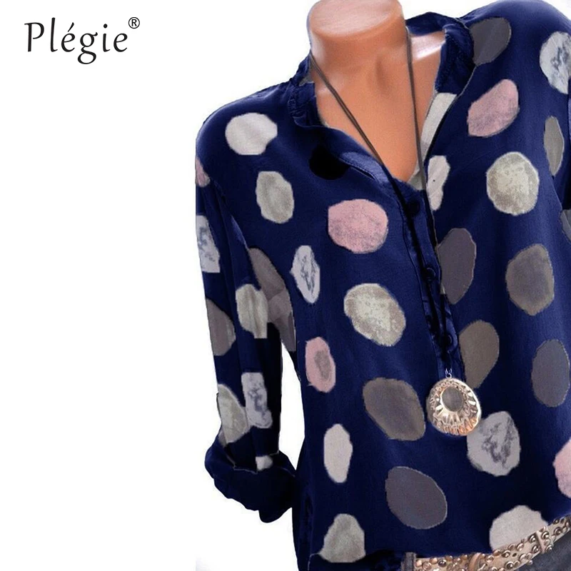 Plegie Женские топы и блузки 2020 Весна Blusas рубашка в горошек с длинными рукавами