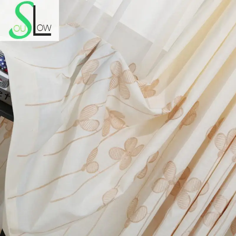 

Embroidery Clover Curtains For Living Room Tulle Curtains Quality Window Curtain Pastoral Floral Drapes Rideaux Cortinas CL-75
