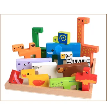 

Creative Animal Building Blocks Puzzle Board Game Family/Party Best Gift for Children Colorful Funny Wooden Game