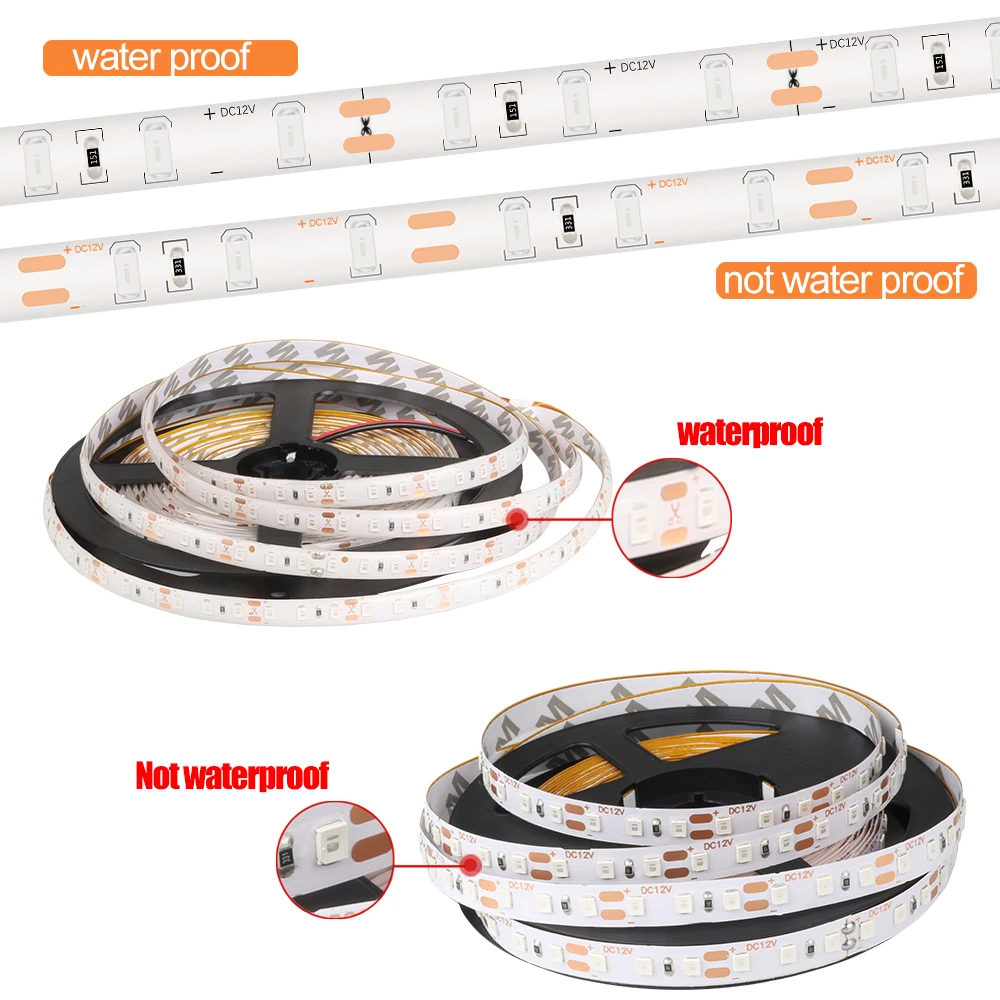 DC12V Светодиодная лента 2835 120 светодиодный/м 5 метров Гибкий Ленточный светильник водонепроницаемый IP65 не водонепроницаемая светодиодная лента SMD 2835 светильник лампа