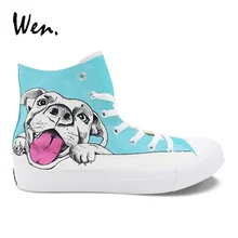 Вэнь дизайн парусиновая ручная роспись обувь милая собака мопс с очки для ныряния бассейн играть высокая обувь флэтс унисекс повседневные кроссовки