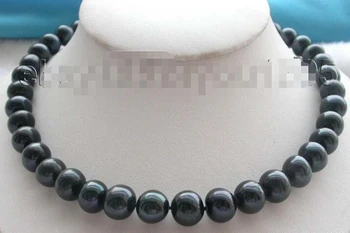 

Natural 12mm Round Black Pearl Necklace 925silver clasp^^^@^Noble style Natural Fine jewe (B0322)