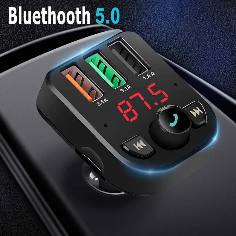 JINSERTA Bluetooth 5 0 FM передатчик 3 USB порта 1 а зарядное устройство автомобильный