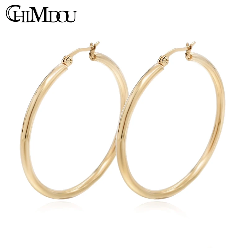 

CHIMDOU Brand new simple fashion charm stainless steel hoop earrings geometric round gold color earring women kolczyki kobiet