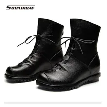 2016 New Fashion Leather Women Boots Winter Shoes Casual Moccasins Ladies Flat Shoes Handmade Shoes red womens boots Mid 4 color
