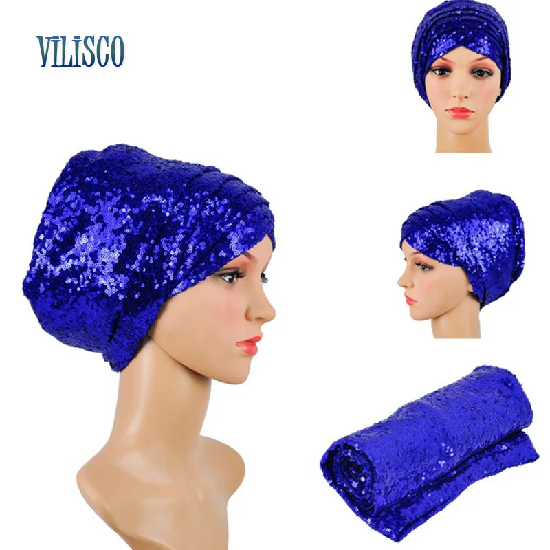 Разноцветные головные уборы с блестками тюрбан в африканском стиле африканские повязки Sego головной платок геле для женщин вечерние Зимние головные уборы XH05 - Цвет: 12