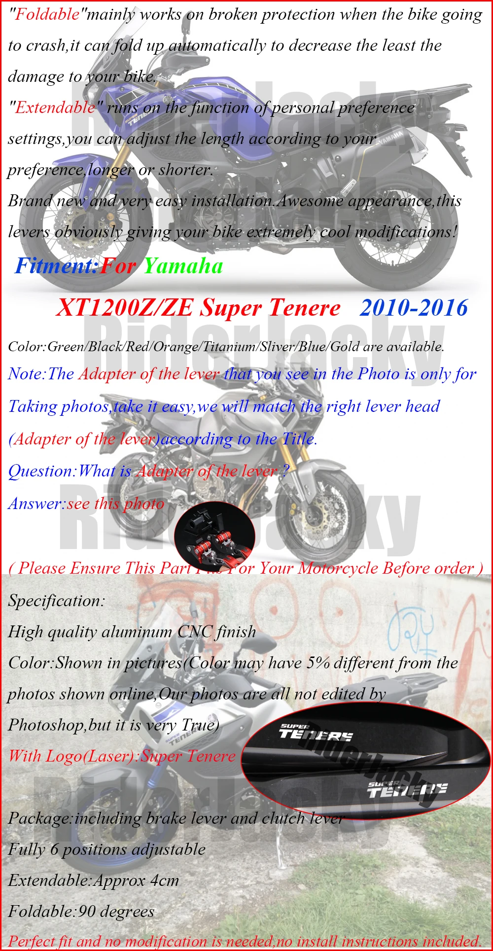 Для YAMAHA XT1200Z/ZE Super Tenere 2010- 2012 2013 синий и титановый CNC Регулируемые тормозные рычаги сцепления мотоцикла