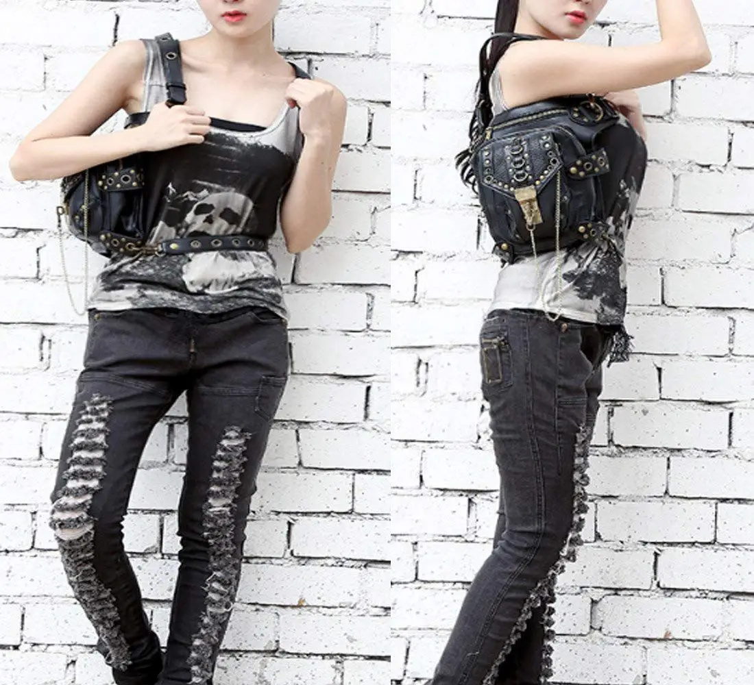 Steampunk Retro Motorcycle Bag Lady Bag Retro Rock Gothic Goth Shoulder Waist Bags Packs