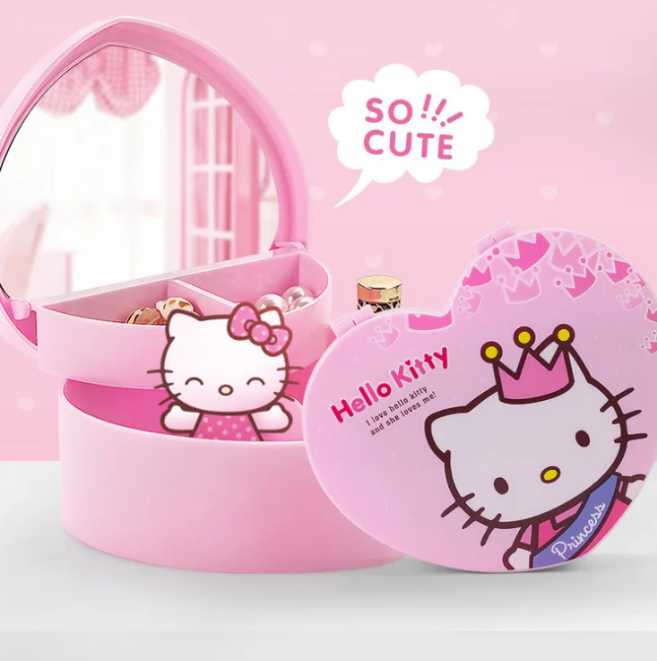 hello kitty Сердце Форма ювелирных изделий макияж коробка зеркало чехол XW-1006 - Цвет: pink