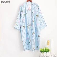 Халаты женские японские кимоно с модным принтом тонкие дышащие женские s домашний шикарный банный халат Kawaii Милая Дамская ночная рубашка мягкий Халат