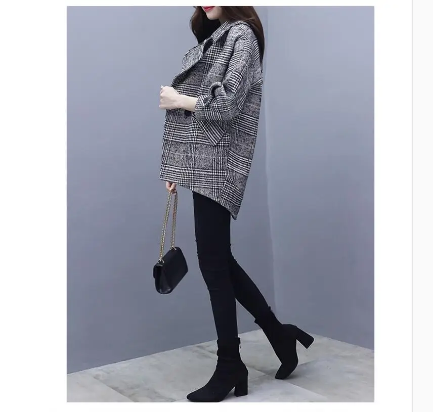 Abrigos mujer invierno 2019 осень Темперамент Хаундстут пальто свободный модный костюм воротник утолщаются шерстяное пальто короткие женские топы