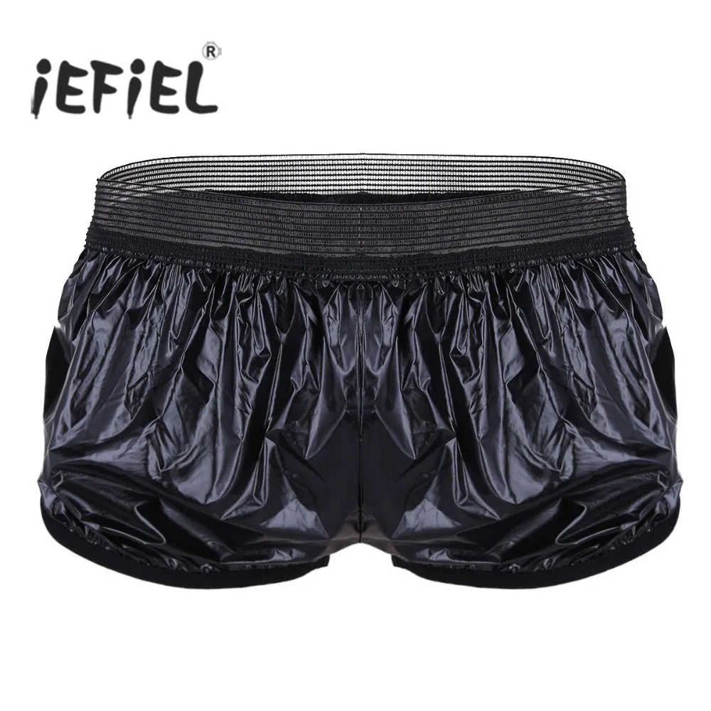 IEFiEL, летние сексуальные шорты для мужчин, модные шорты, легкие, искусственная кожа, шорты-боксеры, шорты для отдыха с мокром эффектом