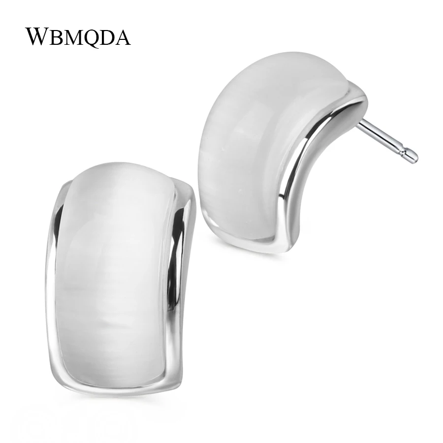 

Trendy Opal Stone Silver Color Stud Earrings For Women Minimalist Bulgaria Jewelry Vintage Bridal Earings Accessories 2018 New