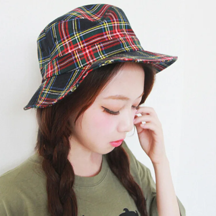 Basin of South Korea folding grid cap hat tide female fisherman hat
