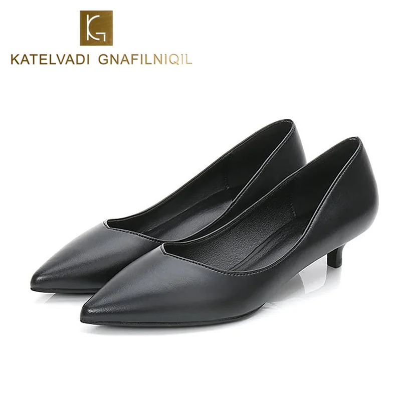

Black Women Pumps Pointed Toe Stilettos PU Leather 3CM Lower Heels Ladies Shoes For Women Autumn Work Shoes Female Heels K-194