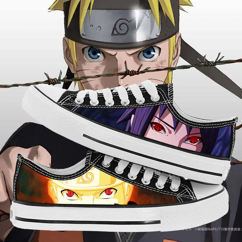 Skup Anime materiałowe buty z nadrukiem Naruto uchiha sasuke Cosplay mężczyźni kobiety mieszkania miłośnicy oddychające dorywczo adidasy do biegania unisex