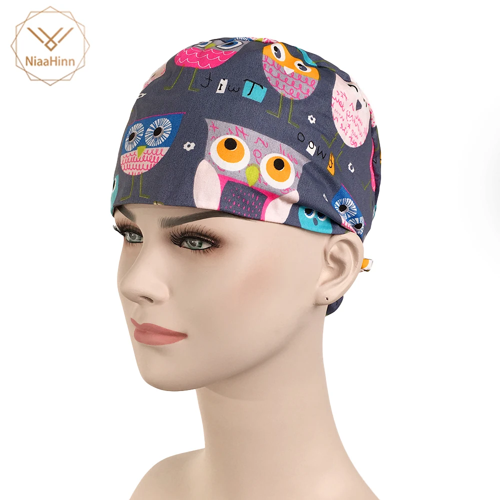

New Cartoon owl print Beauty salon Hats Lab Hospital medical Surgical Cap Medical Scrub Operation Caps adjustable surgical cap