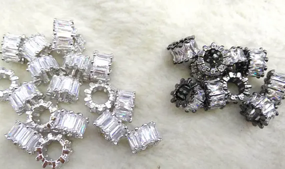 12 шт. бусины из белого серебра с фианитом 10 мм|cubic zirconia|heishi beads1 mm |