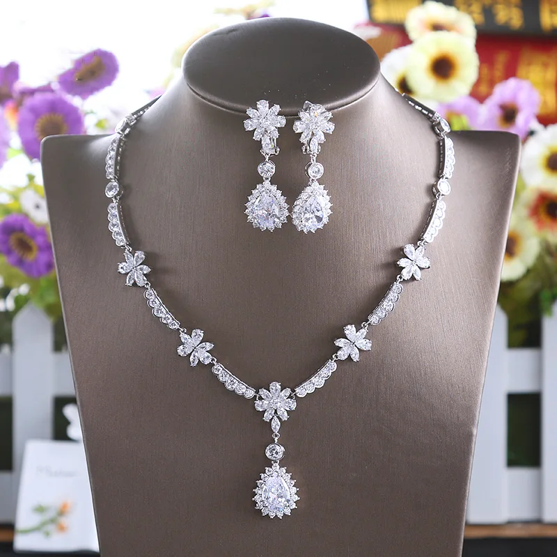 

Luxury Cubic Zirconia Jewelry Sets Women Trendy Necklace Choker Earrings Bijoux Bridal Wedding Zircon Stone Jewellery Party Gift