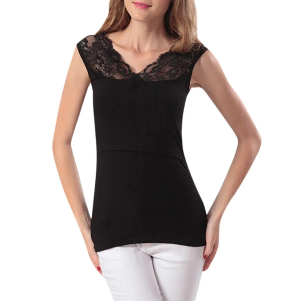 

Women's Pregnancy Shirt nursing tank top Sleeveless Leaves Print Feeding Top Breastfeeding T-Shirt Black White Blouse Clothes