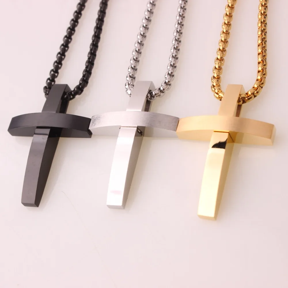 Fashion Retro Men's Unisex's Pendant Necklace Stainless Steel Link Silver/Gold/Black Biker Cross Crucifix Jewelry Cut Box Chain