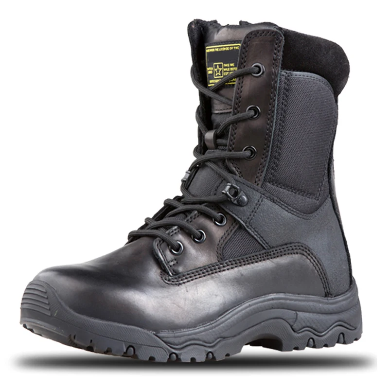 YKK/мужские военные ботинки из натуральной кожи; тактическая Уличная обувь; нескользящий водонепроницаемый светильник; Женские ботинки в Военном Стиле - Цвет: Черный