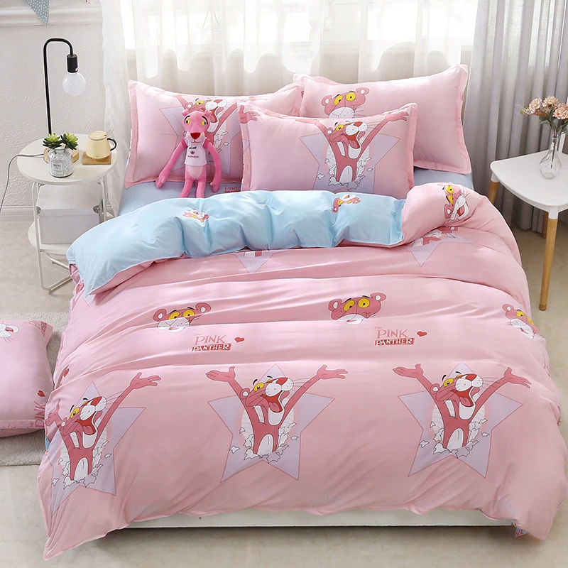 

Pink Panther Bedding Set Cartoon Style Duvet Cover sets Pillowcases 3/4pcs Twin full Queen King Size Bed Linen girls Bedclothes