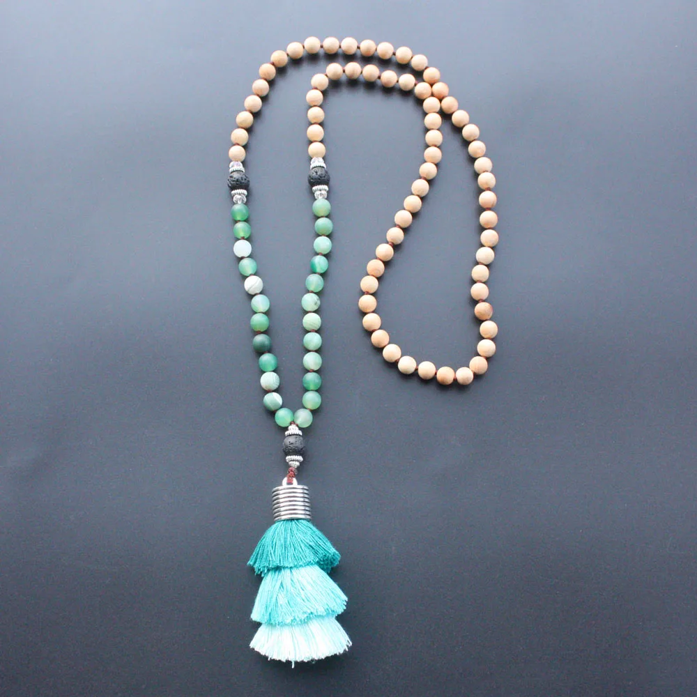 wood bead necklace women's