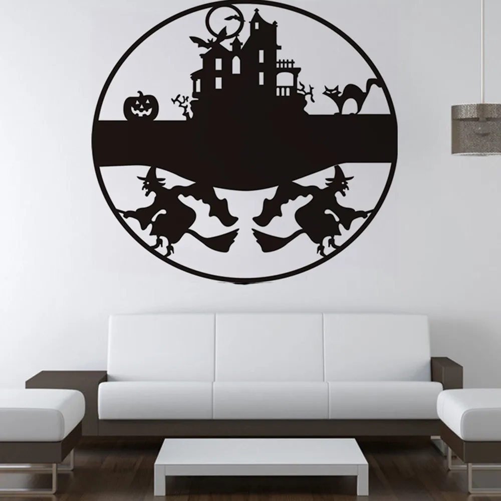 Black Ghost Witchs Castle Wall Stickers Happy Halloween Wall Decal Window Glass Decor Wallpaper