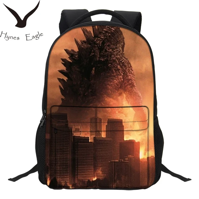 Hynes Eagle Brand Backpacks Zilla Monster Prints Travel Bag Hynes Eagle Brand Backpacks Zilla Monster Prints Travel Bag Casual Laptop Double Shoulder Mochila