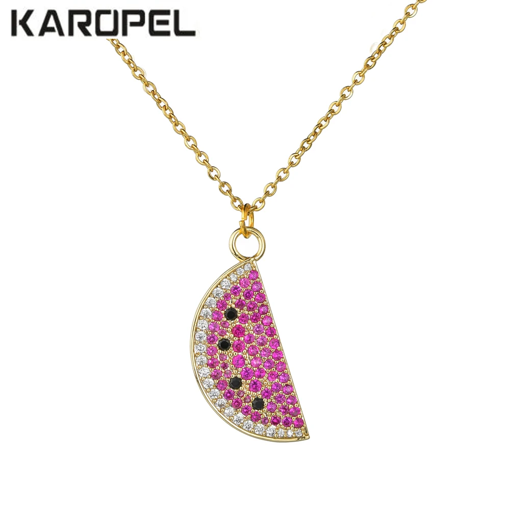 

Fashion CZ Watermelon Pendant Necklace Colorful Zircon Stone Fruit Watermelon Necklaces For Women Jewelry Collier