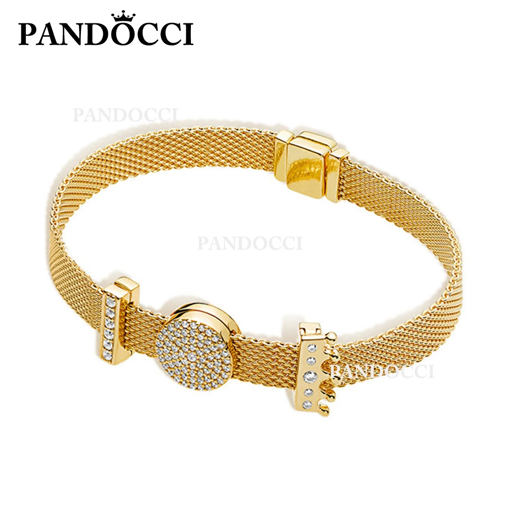 

PANDOCCI 100% 925 Sterling Silver SHINE REFLEXIONS DAZZLING ELEGANCE CLIP CROWN CLIP CHARM TIMELESS CLIP CHARM Bracelet Set