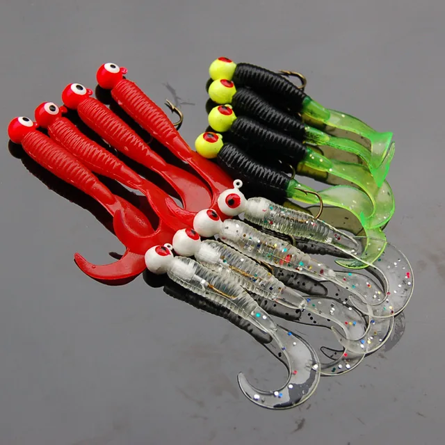 Jig Head Worm Soft Lure Bait Double Eye Grub Jigs Fishing Lures 3.5g