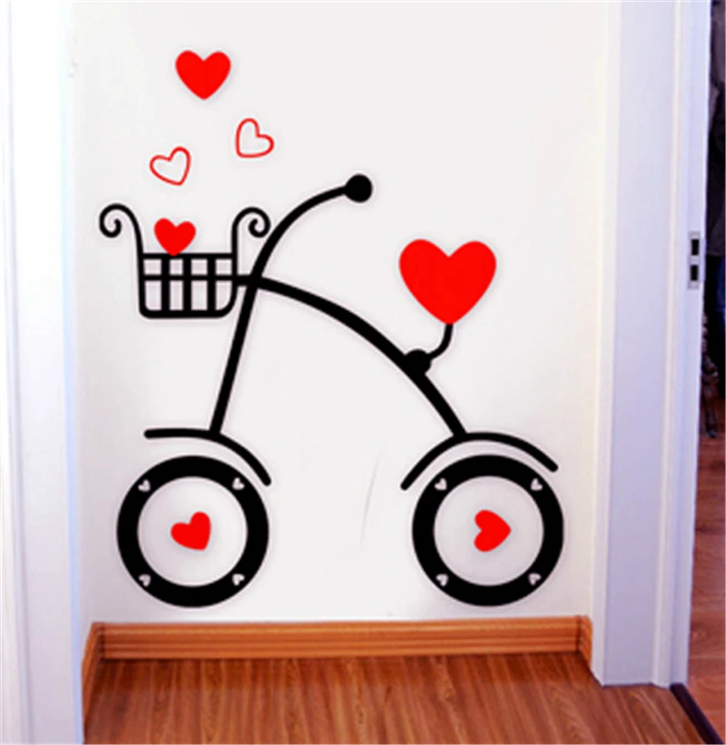 

Acrylic Crystal car 3D stereo wall sticker romantic bike Bedroom Kid room backdrop stickers Creative Home decor Christmas gift
