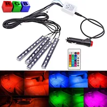 4-Piece 8 Colors Car Interior Light Strips 9LED 6W Waterproof Neon Decoration Lamp LED, Interior Underdash Lighting Kit, C