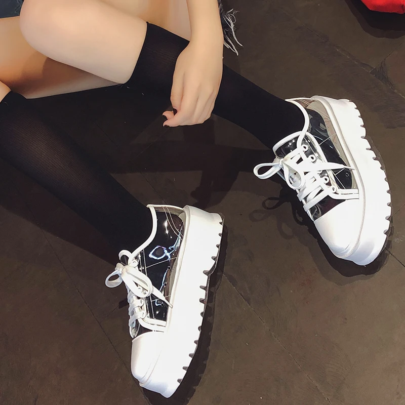 Rimocy/прозрачные женские кроссовки на высокой платформе; прозрачная белая обувь; модные кроссовки на шнуровке с круглым носком на толстой подошве; Chaussure Femme