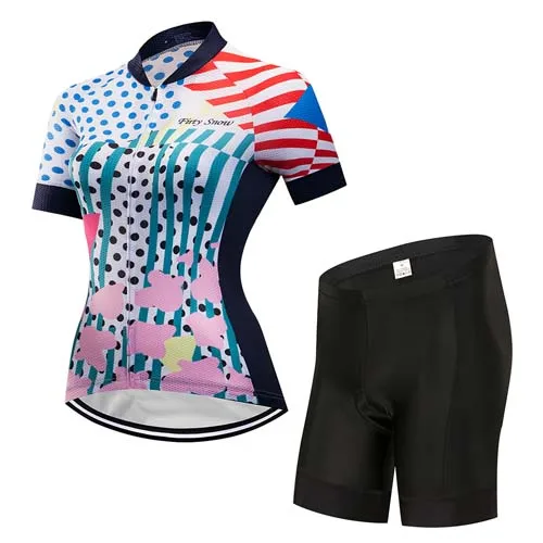 Летние женские велосипедные майки с нагрудником и шортами, комплекты одежды для гоночного велосипеда, женские велосипедные костюмы, форма для езды - Цвет: Color 10