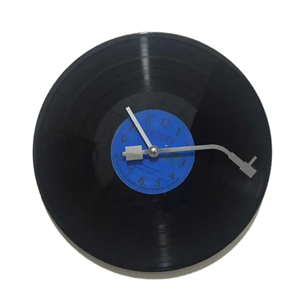 Silent Universal Round Wall Clock Art Black Vinyl CD Clock Great for Home Office Classroom Garage Ornament (AA Battery Operated)