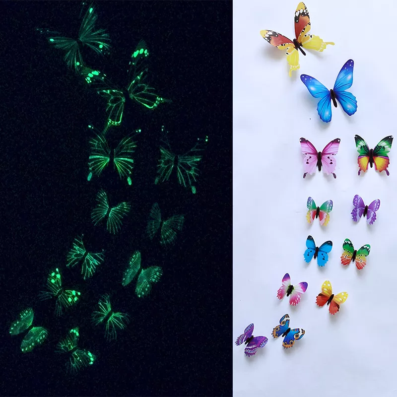 12Pcs/Set Luminous Butterfly Wall Stickers Living Room Butterflies For Wedding Party Decoration Home 3D Fridge Decals Wallpaper