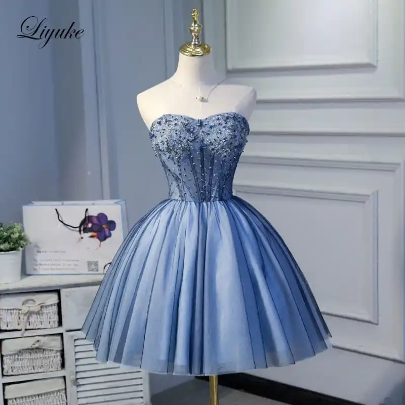 blue formal dresses knee length