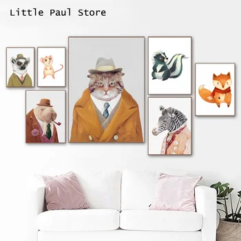 

Funny Animals CAT Canvas Painting Wall Art Posters and Prints Nordic Lovely Animal for Kids Baby Room Home Decor No Frame