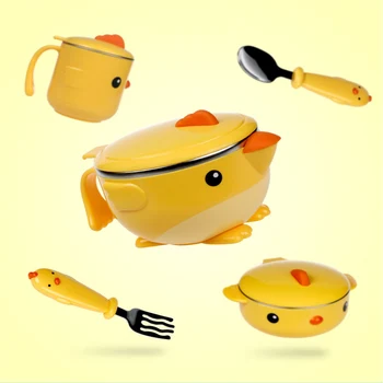 

Newborn Baby Water Injection Insulation Bowl Cutlery Set Children Baby Feeding Food Drop Fork Spoon Suction Cup Bowl Cutlery