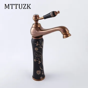 

MTTUZK European antique hot and cold faucet ceramic basin faucet gold - plated art basin mixer tap rose gold faucet deck mounted